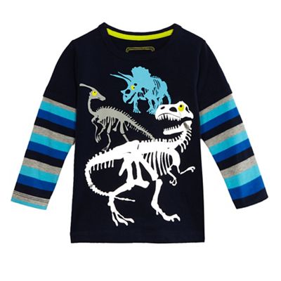 bluezoo Boys' navy dinosaur skeleton print top